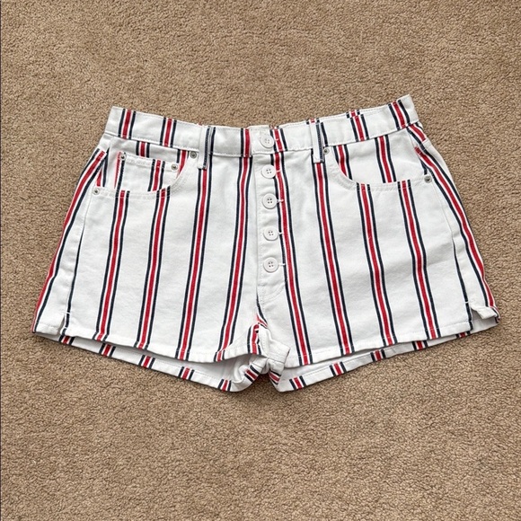 Reformation Charlie High Rise Grenada Red White & Blue Striped Denim Shorts 31 - Picture 2 of 10